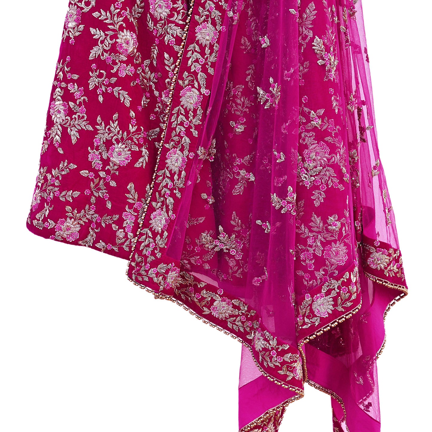 Indian Heavy Wedding Rani pink Net/ velvet Hand Embroidered Lehenga 2pcs Set Designer By Manish Malhotra Party Wear