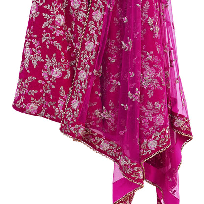 Indian Heavy Wedding Rani pink Net/ velvet Hand Embroidered Lehenga 2pcs Set Designer By Manish Malhotra Party Wear