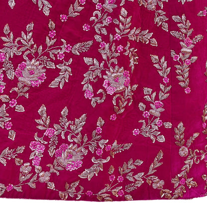 Indian Heavy Wedding Rani pink Net/ velvet Hand Embroidered Lehenga 2pcs Set Designer By Manish Malhotra Party Wear