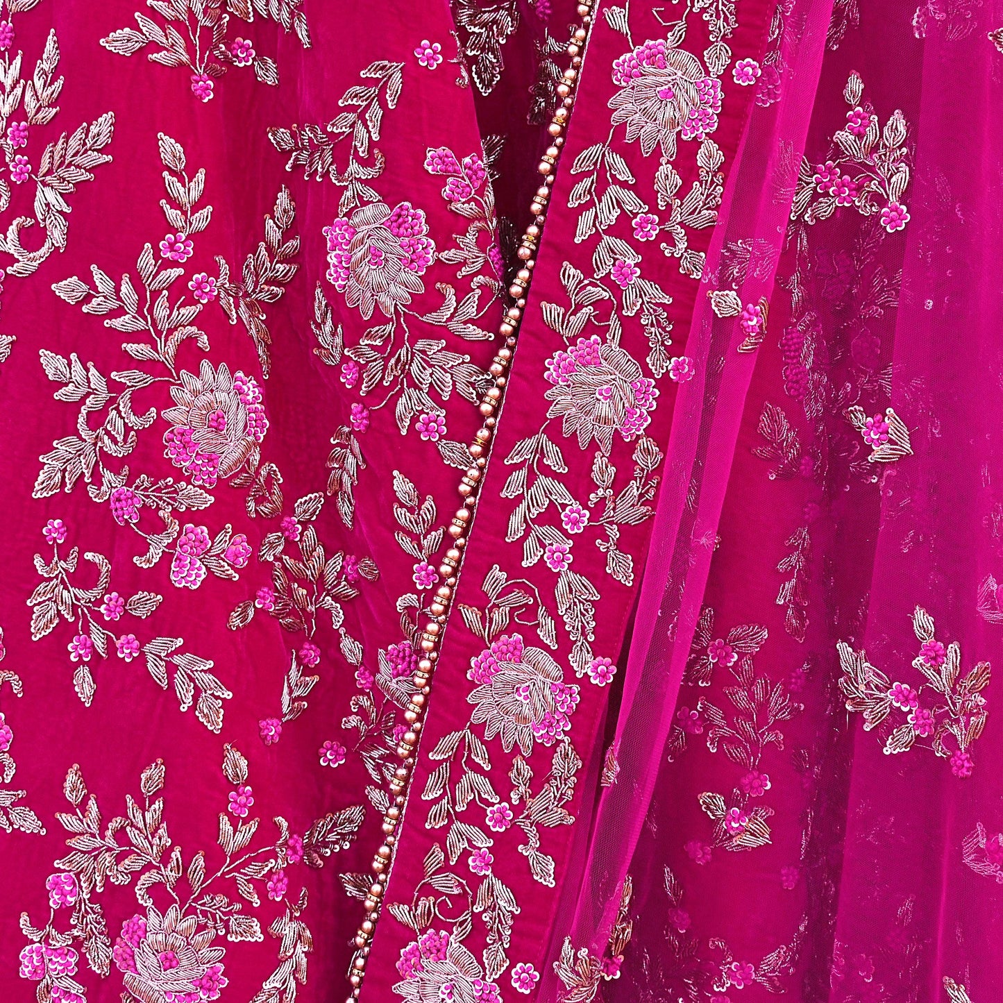 Indian Heavy Wedding Rani pink Net/ velvet Hand Embroidered Lehenga 2pcs Set Designer By Manish Malhotra Party Wear
