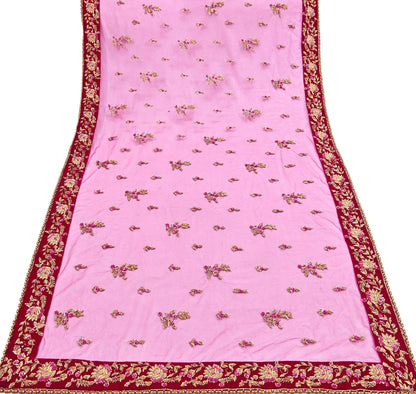 Indian Vintage Heavy Rani pink Net/Mesh Hand Embroidered Dupatta Designer By Manish Malhotra Bridal Wear Zardozi Veil Hijab