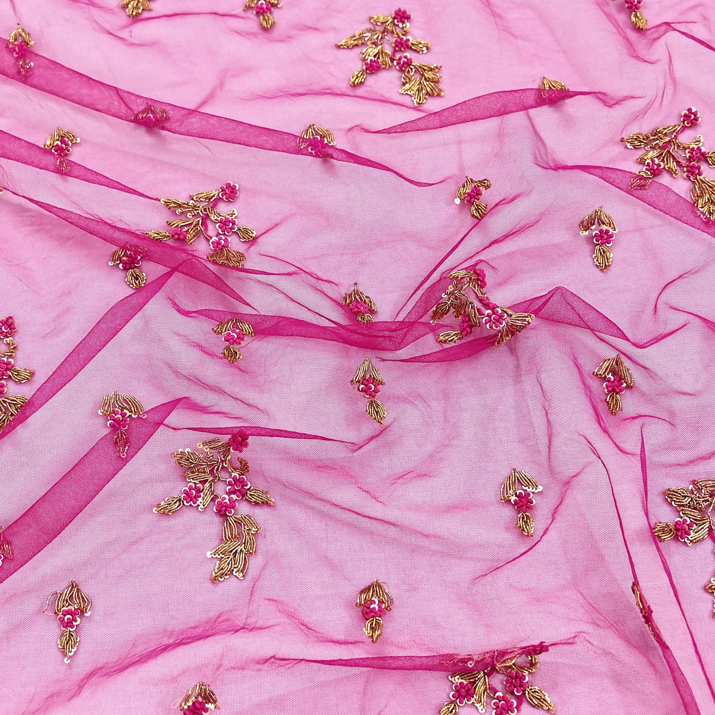 Indian Vintage Heavy Rani pink Net/Mesh Hand Embroidered Dupatta Designer By Manish Malhotra Bridal Wear Zardozi Veil Hijab
