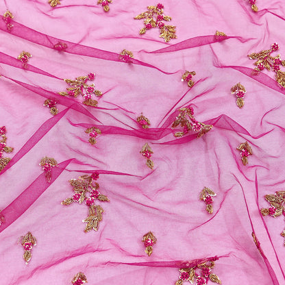 Indian Vintage Heavy Rani pink Net/Mesh Hand Embroidered Dupatta Designer By Manish Malhotra Bridal Wear Zardozi Veil Hijab