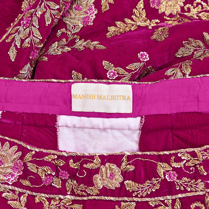 Manish Malhotra rani pink Velvet Lehenga Skirt Heavy Zardozi Dabka Embroidery Indian Bridal Wear, Designer Couture Wedding Outfit