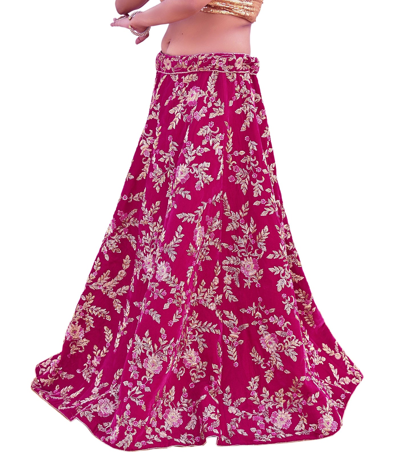 Manish Malhotra rani pink Velvet Lehenga Skirt Heavy Zardozi Dabka Embroidery Indian Bridal Wear, Designer Couture Wedding Outfit