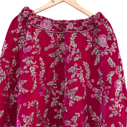 Manish Malhotra rani pink Velvet Lehenga Skirt Heavy Zardozi Dabka Embroidery Indian Bridal Wear, Designer Couture Wedding Outfit