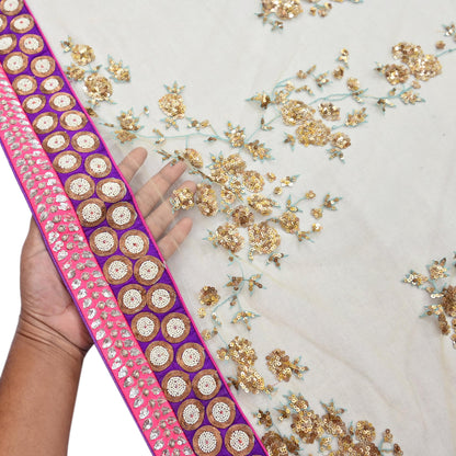 Indian Vintage Heavy Wedding Dupatta Sage Green Net Long Stole Hand Embroidered By Designer Sabyasachi Scarves Zardozi Bridal Veil
