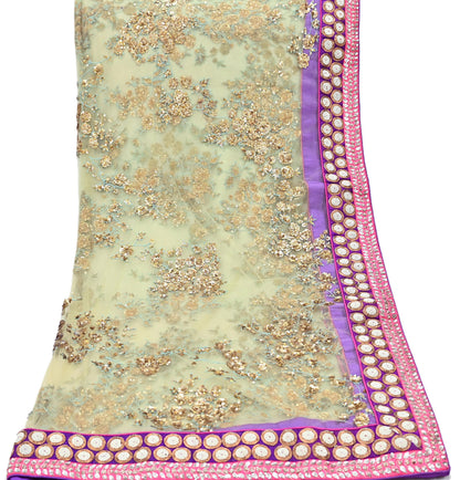 Indian Vintage Heavy Wedding Dupatta Sage Green Net Long Stole Hand Embroidered By Designer Sabyasachi Scarves Zardozi Bridal Veil