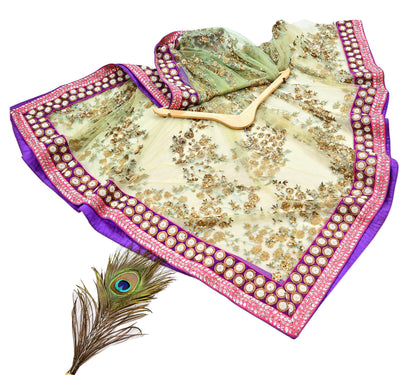 Indian Vintage Heavy Wedding Dupatta Sage Green Net Long Stole Hand Embroidered By Designer Sabyasachi Scarves Zardozi Bridal Veil