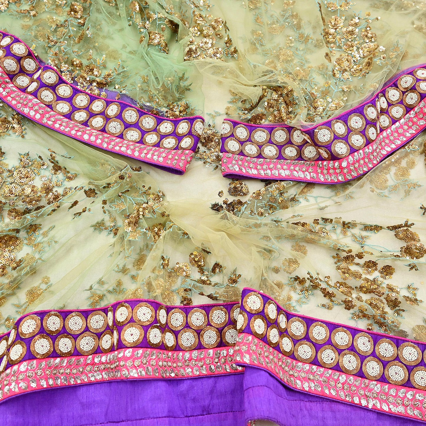 Indian Vintage Heavy Wedding Dupatta Sage Green Net Long Stole Hand Embroidered By Designer Sabyasachi Scarves Zardozi Bridal Veil