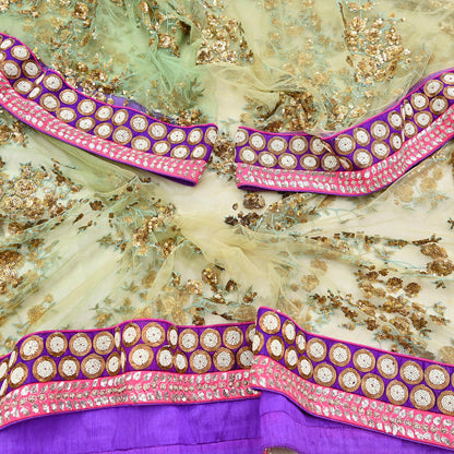 Indian Vintage Heavy Wedding Dupatta Sage Green Net Long Stole Hand Embroidered By Designer Sabyasachi Scarves Zardozi Bridal Veil