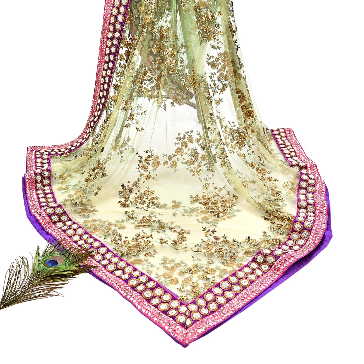 Indian Vintage Heavy Wedding Dupatta Sage Green Net Long Stole Hand Embroidered By Designer Sabyasachi Scarves Zardozi Bridal Veil