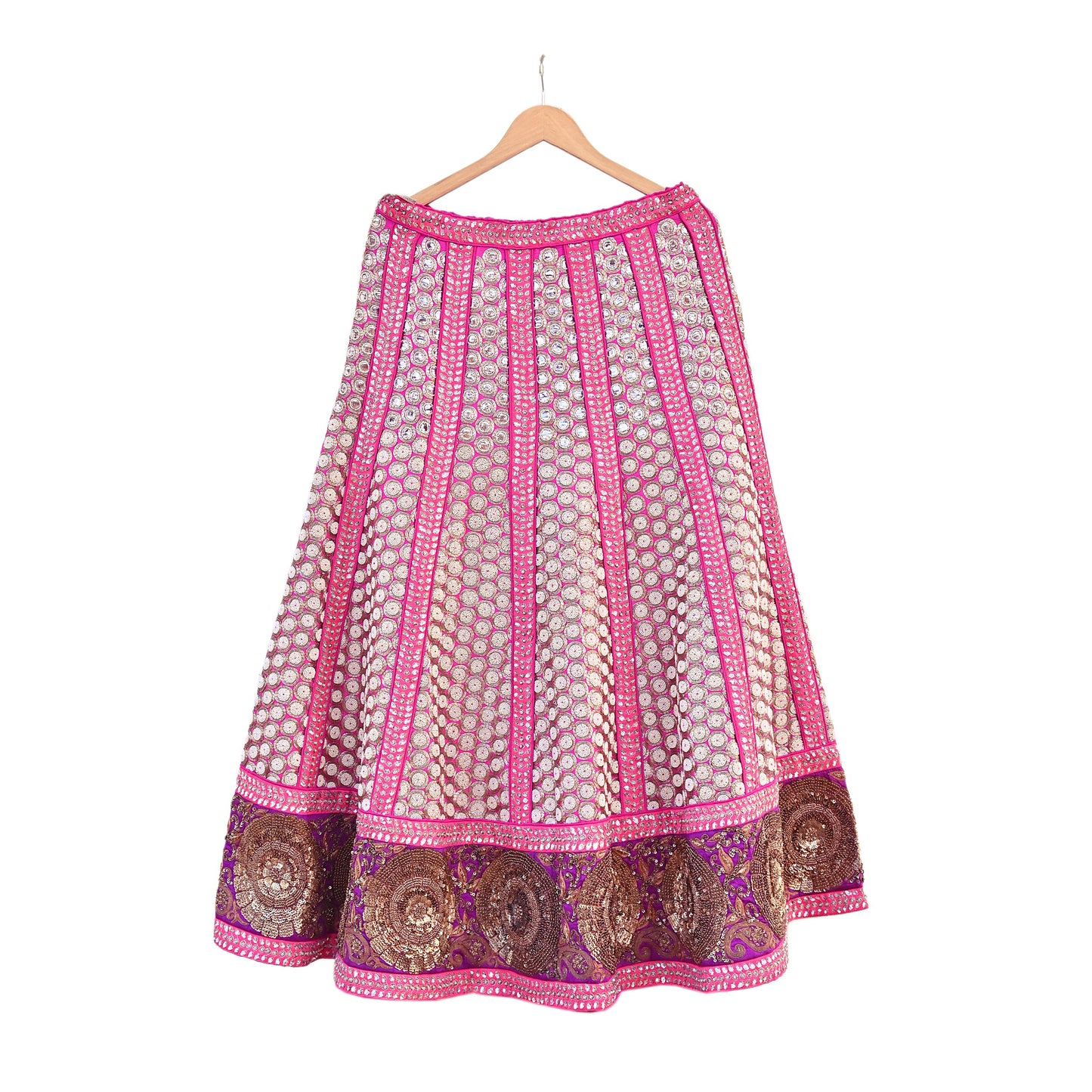 Indian Vintage Heavy Rani Pink Pure Raw Silk Hand Embroidered Lehenga Skirt By Designer Sabyasachi Bridal Wear Dabka/ Zardozi