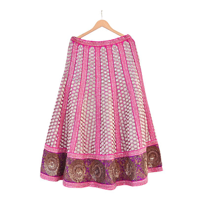 Indian Vintage Heavy Rani Pink Pure Raw Silk Hand Embroidered Lehenga Skirt By Designer Sabyasachi Bridal Wear Dabka/ Zardozi