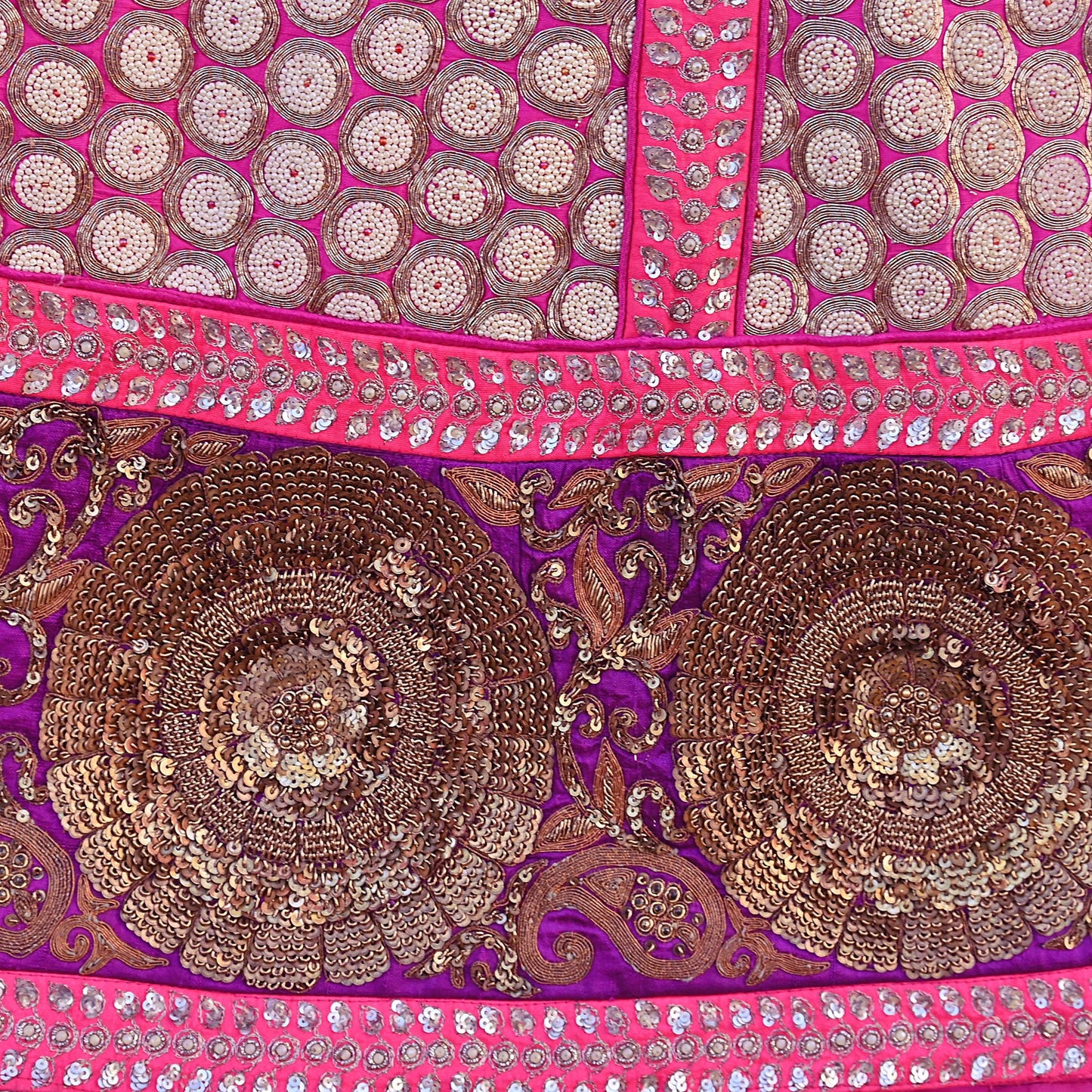 Indian Vintage Heavy Rani Pink Pure Raw Silk Hand Embroidered Lehenga Skirt By Designer Sabyasachi Bridal Wear Dabka/ Zardozi