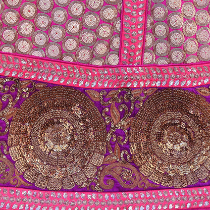 Indian Vintage Heavy Rani Pink Pure Raw Silk Hand Embroidered Lehenga Skirt By Designer Sabyasachi Bridal Wear Dabka/ Zardozi