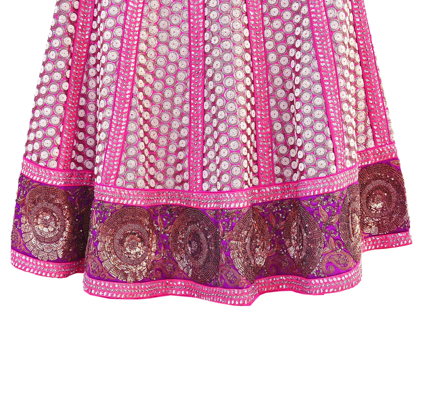 Indian Vintage Heavy Rani Pink Pure Raw Silk Hand Embroidered Lehenga Skirt By Designer Sabyasachi Bridal Wear Dabka/ Zardozi