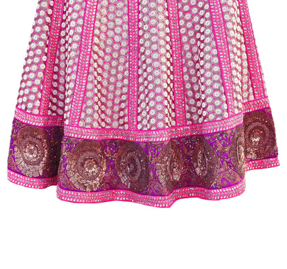 Indian Vintage Heavy Rani Pink Pure Raw Silk Hand Embroidered Lehenga Skirt By Designer Sabyasachi Bridal Wear Dabka/ Zardozi