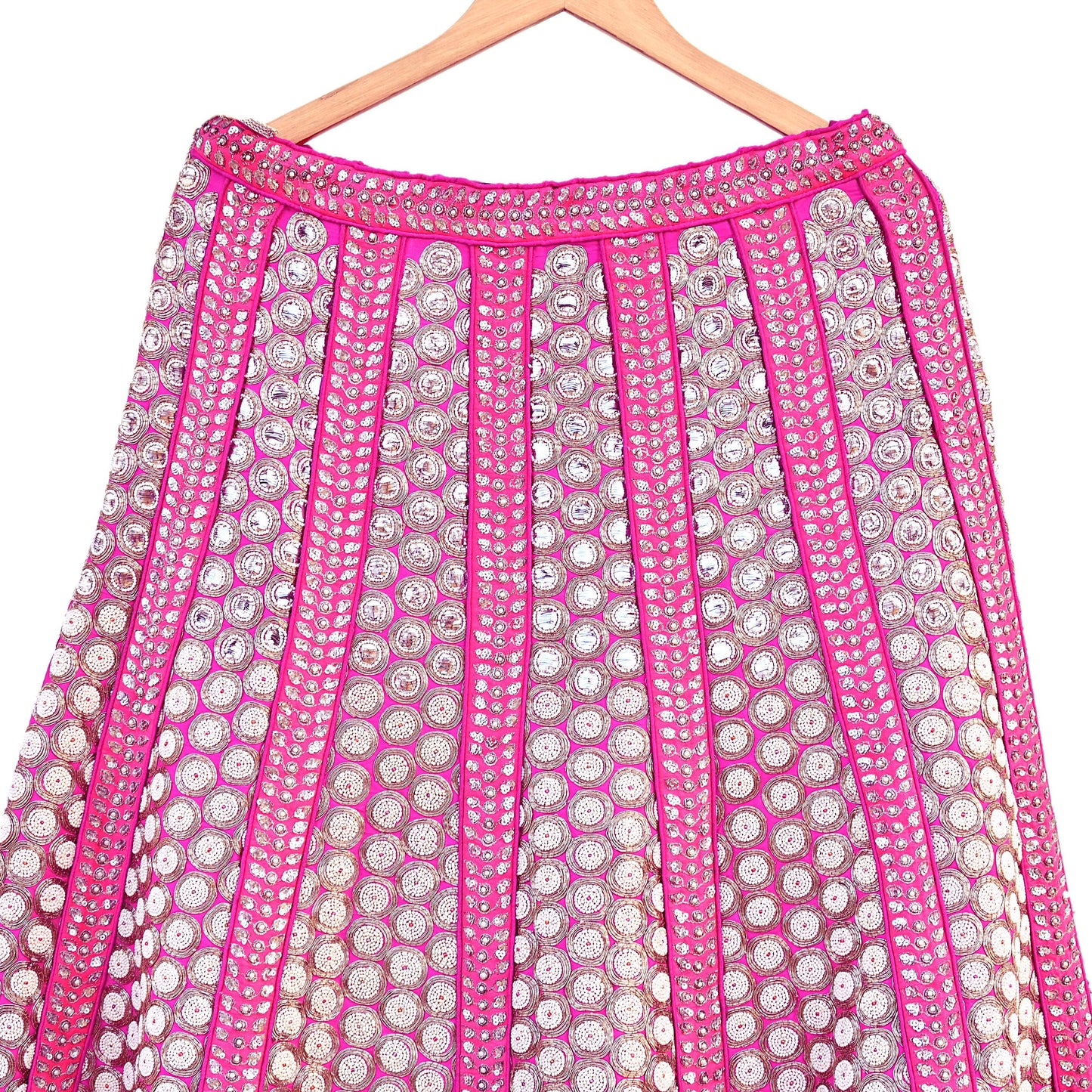 Indian Vintage Heavy Rani Pink Pure Raw Silk Hand Embroidered Lehenga Skirt By Designer Sabyasachi Bridal Wear Dabka/ Zardozi