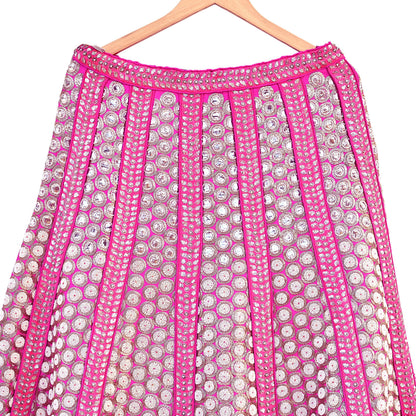 Indian Vintage Heavy Rani Pink Pure Raw Silk Hand Embroidered Lehenga Skirt By Designer Sabyasachi Bridal Wear Dabka/ Zardozi