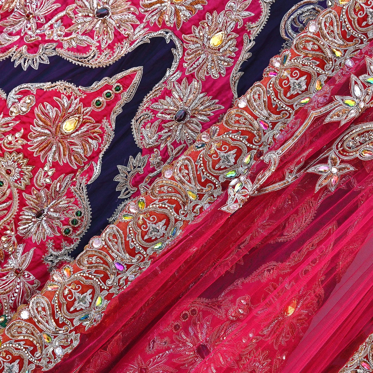 Indian Heavy Wedding purple Pink Net & pure silk Hand Embroidered Lehenga 2pcs Set Designer By Manish Malhotra Party Wear