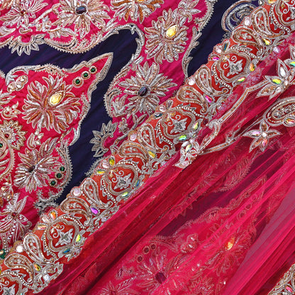 Indian Heavy Wedding purple Pink Net & pure silk Hand Embroidered Lehenga 2pcs Set Designer By Manish Malhotra Party Wear