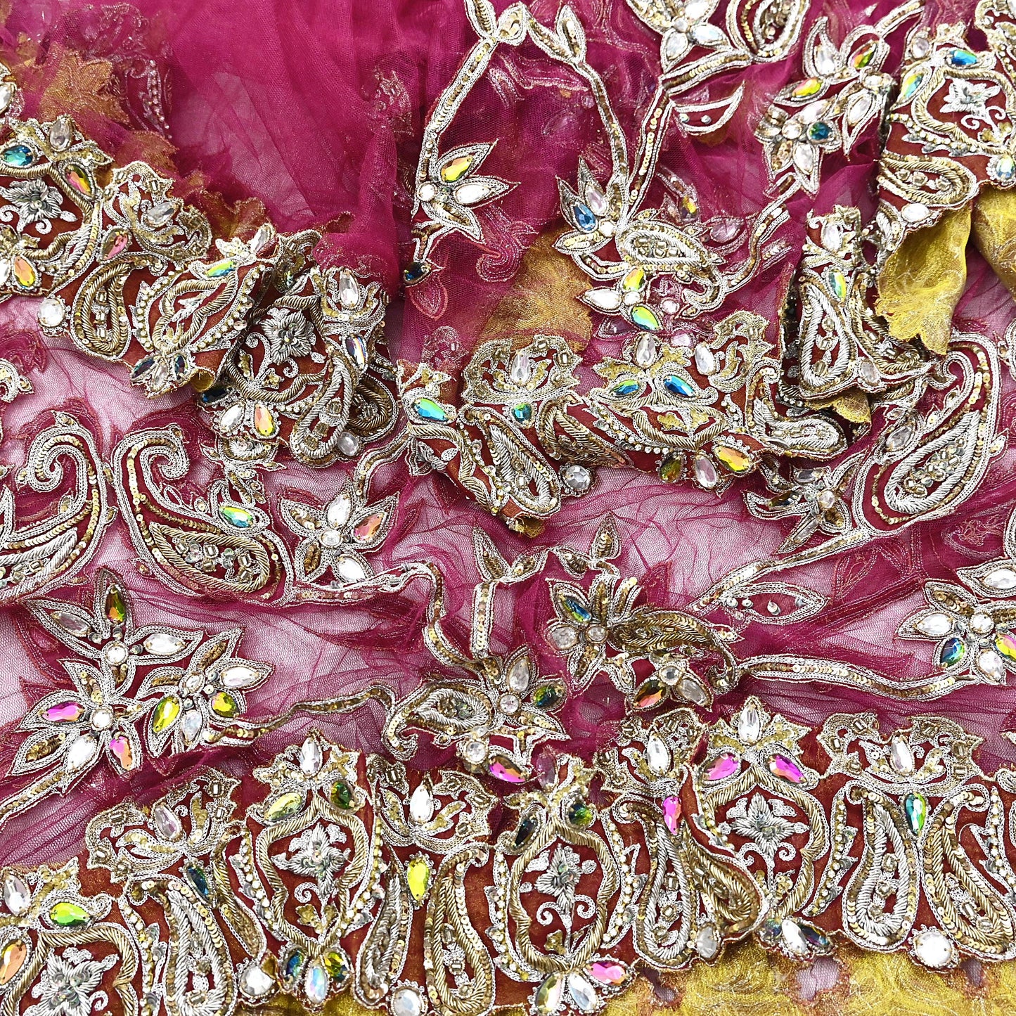 Indian Vintage Heavy Wedding pink Net/Mesh Hand Embroidered Dupatta Designer By Manish Malhotra Bridal Wear Zardozi Veil Hijab