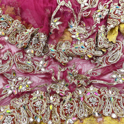 Indian Vintage Heavy Wedding pink Net/Mesh Hand Embroidered Dupatta Designer By Manish Malhotra Bridal Wear Zardozi Veil Hijab