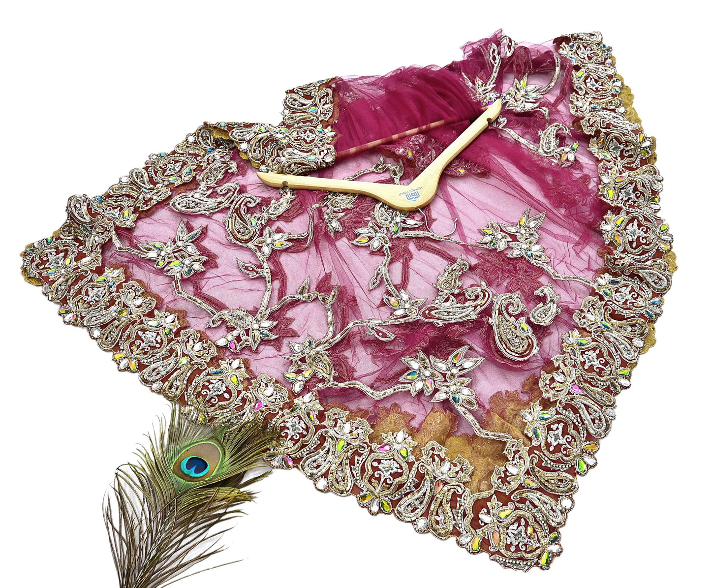 Indian Vintage Heavy Wedding pink Net/Mesh Hand Embroidered Dupatta Designer By Manish Malhotra Bridal Wear Zardozi Veil Hijab