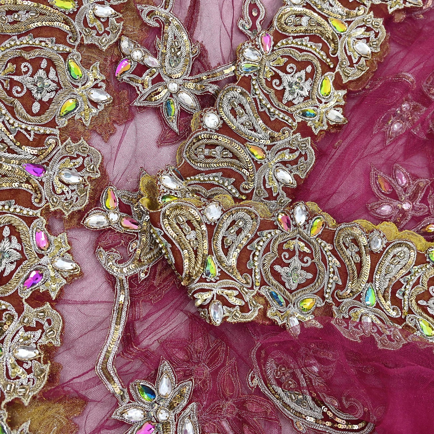 Indian Vintage Heavy Wedding pink Net/Mesh Hand Embroidered Dupatta Designer By Manish Malhotra Bridal Wear Zardozi Veil Hijab