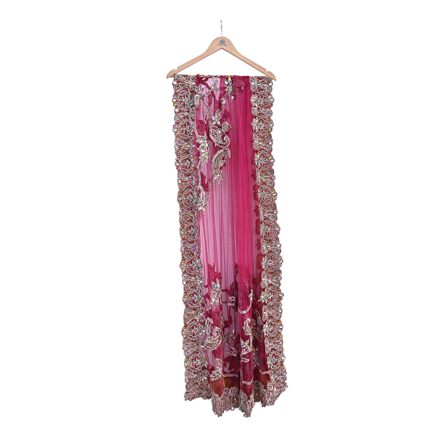 Indian Vintage Heavy Wedding pink Net/Mesh Hand Embroidered Dupatta Designer By Manish Malhotra Bridal Wear Zardozi Veil Hijab