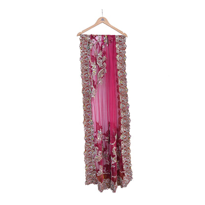 Indian Vintage Heavy Wedding pink Net/Mesh Hand Embroidered Dupatta Designer By Manish Malhotra Bridal Wear Zardozi Veil Hijab
