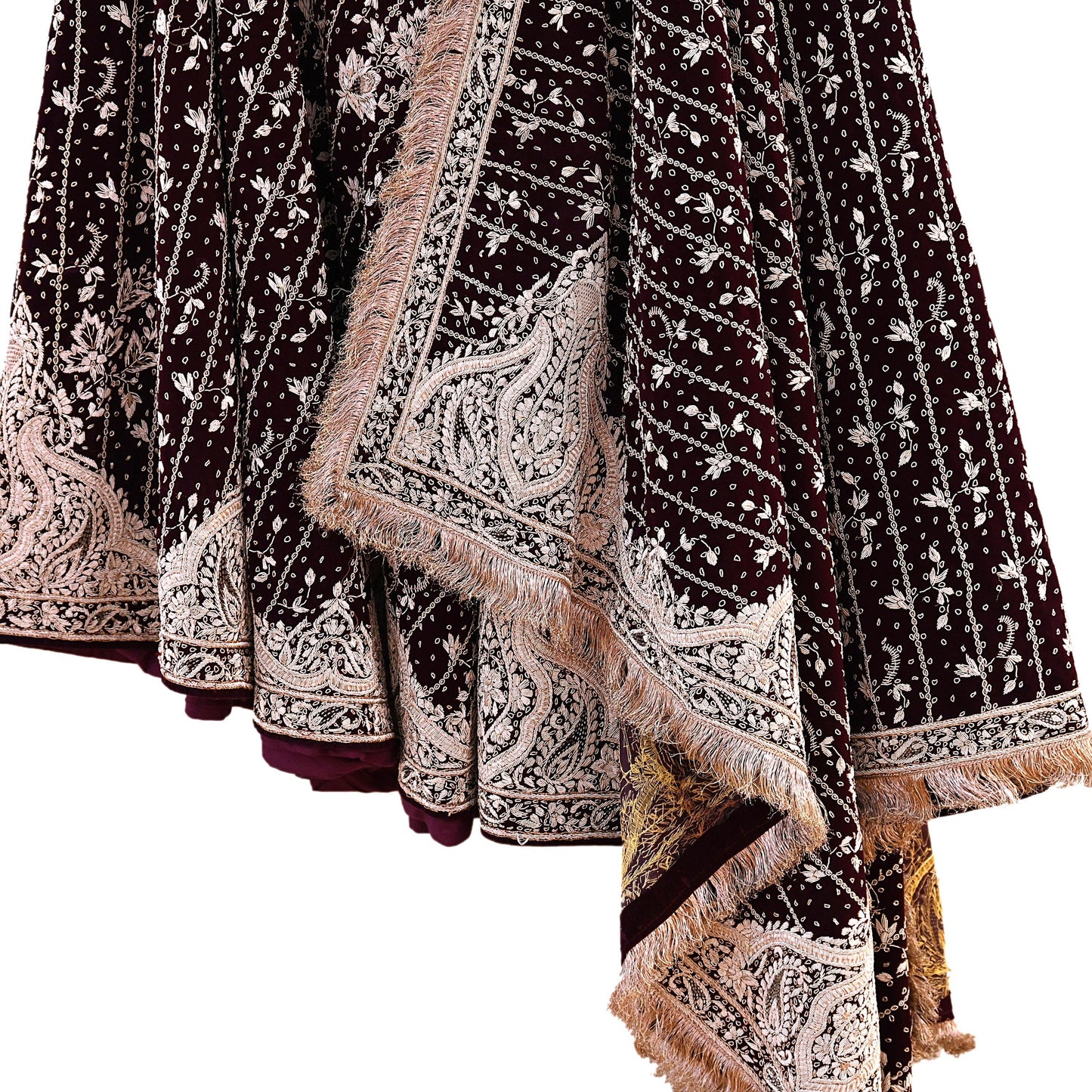 Indian Heavy Wedding Maroon Velvet/Net Hand Embroidered Lehenga Set of 3pcs Bollywood style wedding wear