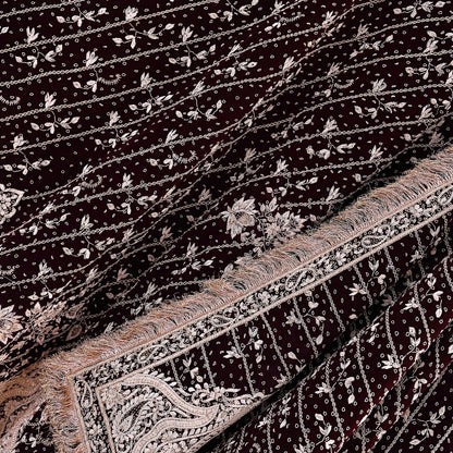 Indian Heavy Wedding Maroon Velvet/Net Hand Embroidered Lehenga Set of 3pcs Bollywood style wedding wear