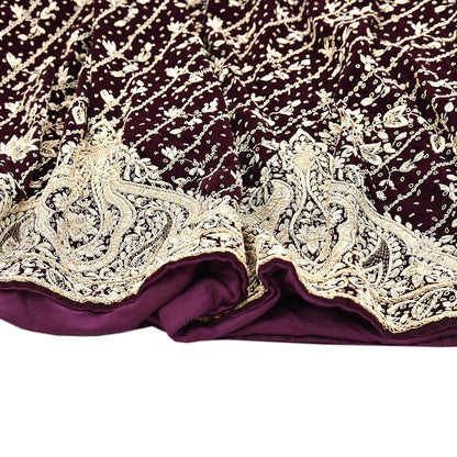 Indian Heavy Wedding Maroon Velvet/Net Hand Embroidered Lehenga Set of 3pcs Bollywood style wedding wear