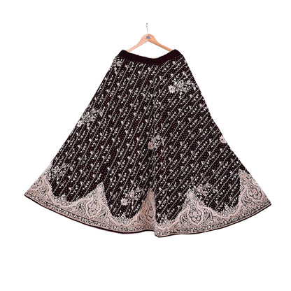 Indian Heavy Maroon Velvet Hand Embroidered Lehenga/Skirt Bridal Wear Zardozi/ Dabka Bollywood skirt Party wear