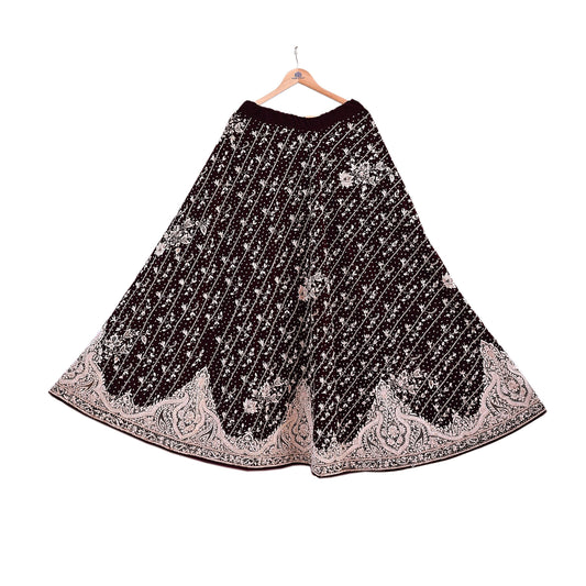 Indian Heavy Maroon Velvet Hand Embroidered Lehenga/Skirt Bridal Wear Zardozi/ Dabka Bollywood skirt Party wear