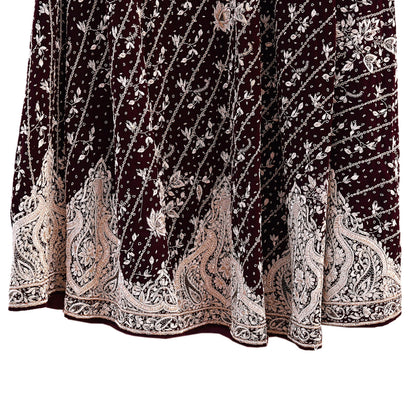 Indian Heavy Maroon Velvet Hand Embroidered Lehenga/Skirt Bridal Wear Zardozi/ Dabka Bollywood skirt Party wear