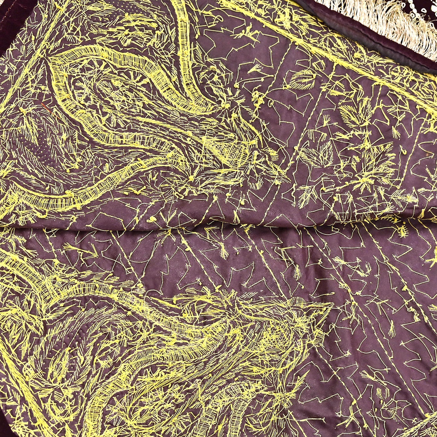 Indian Vintage Heavy Maroon Dupatta Velvet Long Stole Hand Embroidered Scarves Golden Zardozi Zari Wedding Veil Bridal Wear