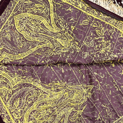 Indian Vintage Heavy Maroon Dupatta Velvet Long Stole Hand Embroidered Scarves Golden Zardozi Zari Wedding Veil Bridal Wear