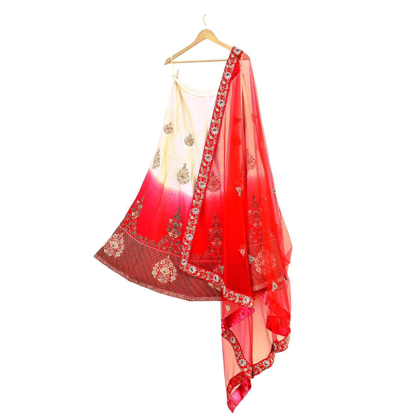 Indian Heavy Ivory Red Raw Silk & Net Hand Embroidered Lehenga 3pcs Set Designer By Manish Malhotra Party Wear