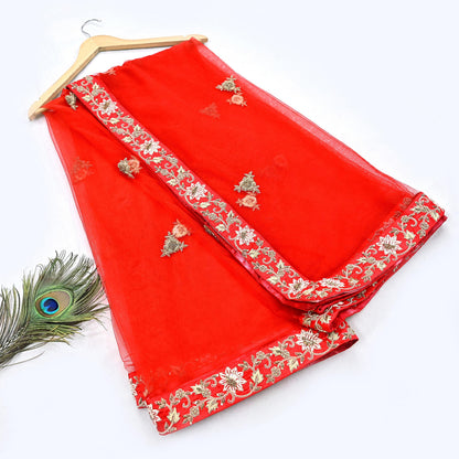 Indian Heavy Ivory Red Raw Silk & Net Hand Embroidered Lehenga 3pcs Set Designer By Manish Malhotra Party Wear