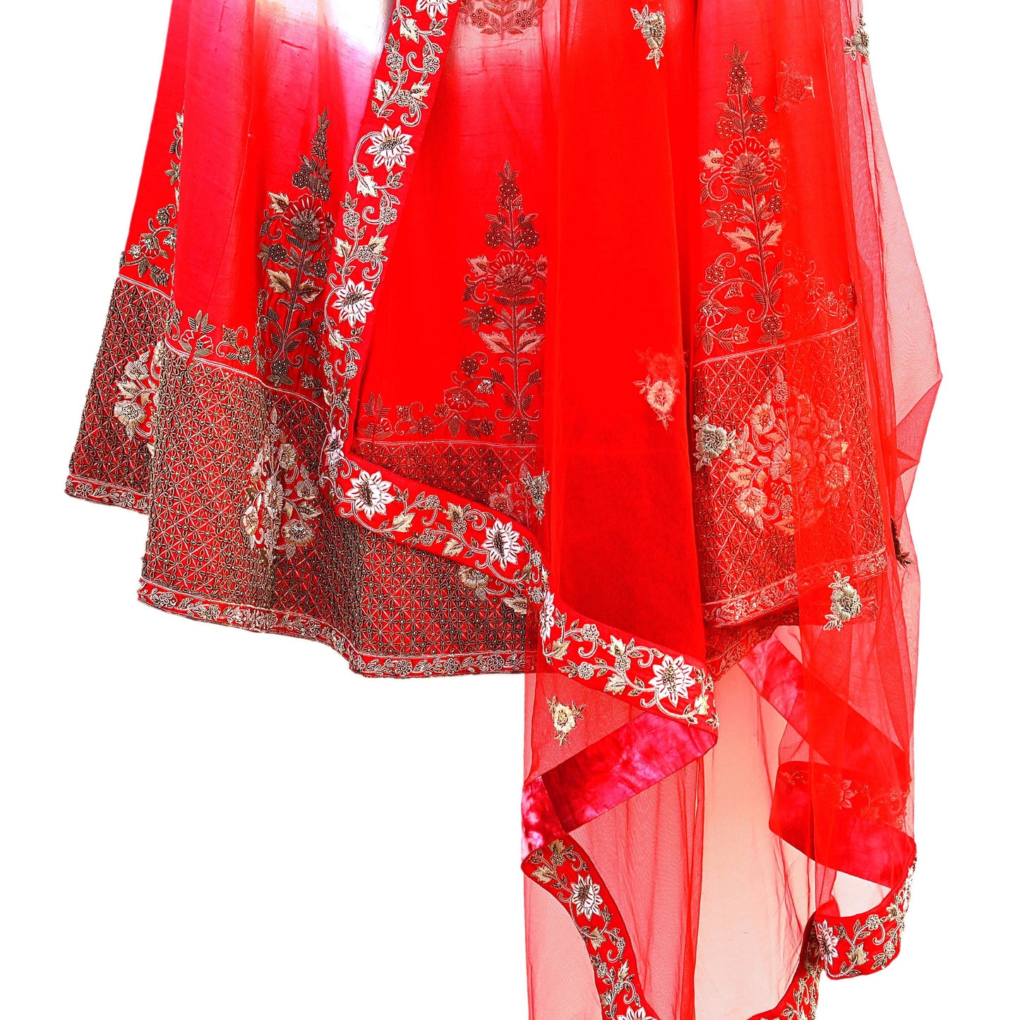 Indian Heavy Ivory Red Raw Silk & Net Hand Embroidered Lehenga 3pcs Set Designer By Manish Malhotra Party Wear