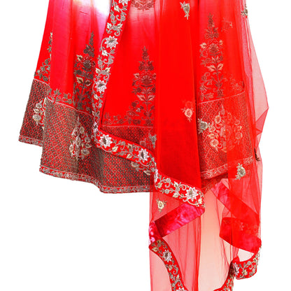 Indian Heavy Ivory Red Raw Silk & Net Hand Embroidered Lehenga 3pcs Set Designer By Manish Malhotra Party Wear