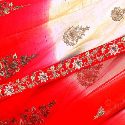 Indian Heavy Ivory Red Raw Silk & Net Hand Embroidered Lehenga 3pcs Set Designer By Manish Malhotra Party Wear