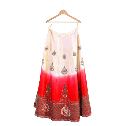 Indian Heavy Ivory Red Raw Silk & Net Hand Embroidered Lehenga 3pcs Set Designer By Manish Malhotra Party Wear