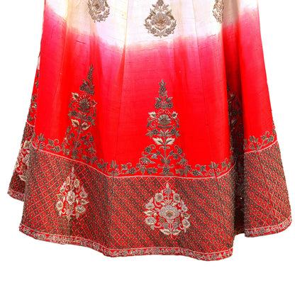 Indian Heavy Ivory Red Raw Silk & Net Hand Embroidered Lehenga 3pcs Set Designer By Manish Malhotra Party Wear