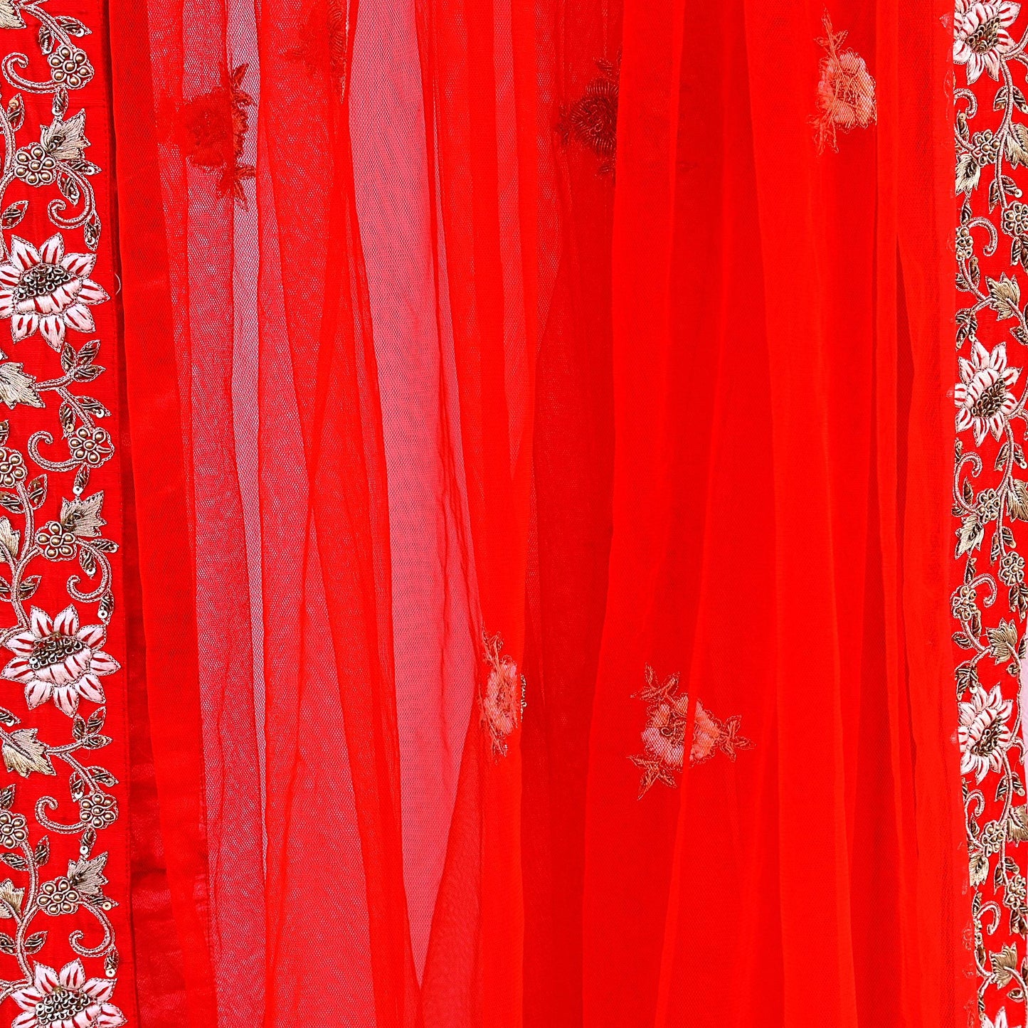 Indian Vintage Heavy Wedding Red Net/Mesh Hand Embroidered Dupatta Designer By Manish Malhotra Bridal Wear Zardozi Veil Hijab
