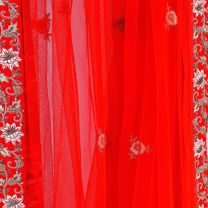 Indian Vintage Heavy Wedding Red Net/Mesh Hand Embroidered Dupatta Designer By Manish Malhotra Bridal Wear Zardozi Veil Hijab
