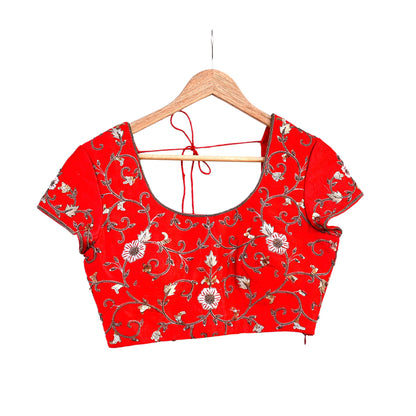Indian Pre-owned Red raw silk Hand Embroidered By Designer manish malhotra Padded Blouse/Top/Crop L Size Party wear Bollywood